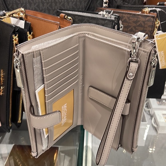 MICHAEL KORS LARGE DOUBLE ZIP WRISTLET PHONEHOLDER WALLET CLUTCH BRIGHT WHITE - Picture 12 of 16